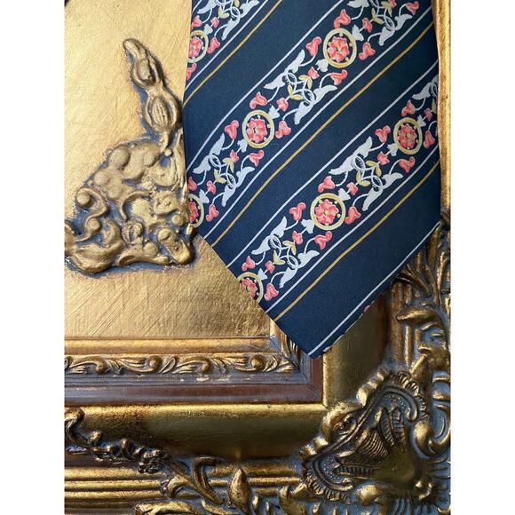 Vintage Louis Feraud silk necktie with stripes and flowers - Picture 4 of 6